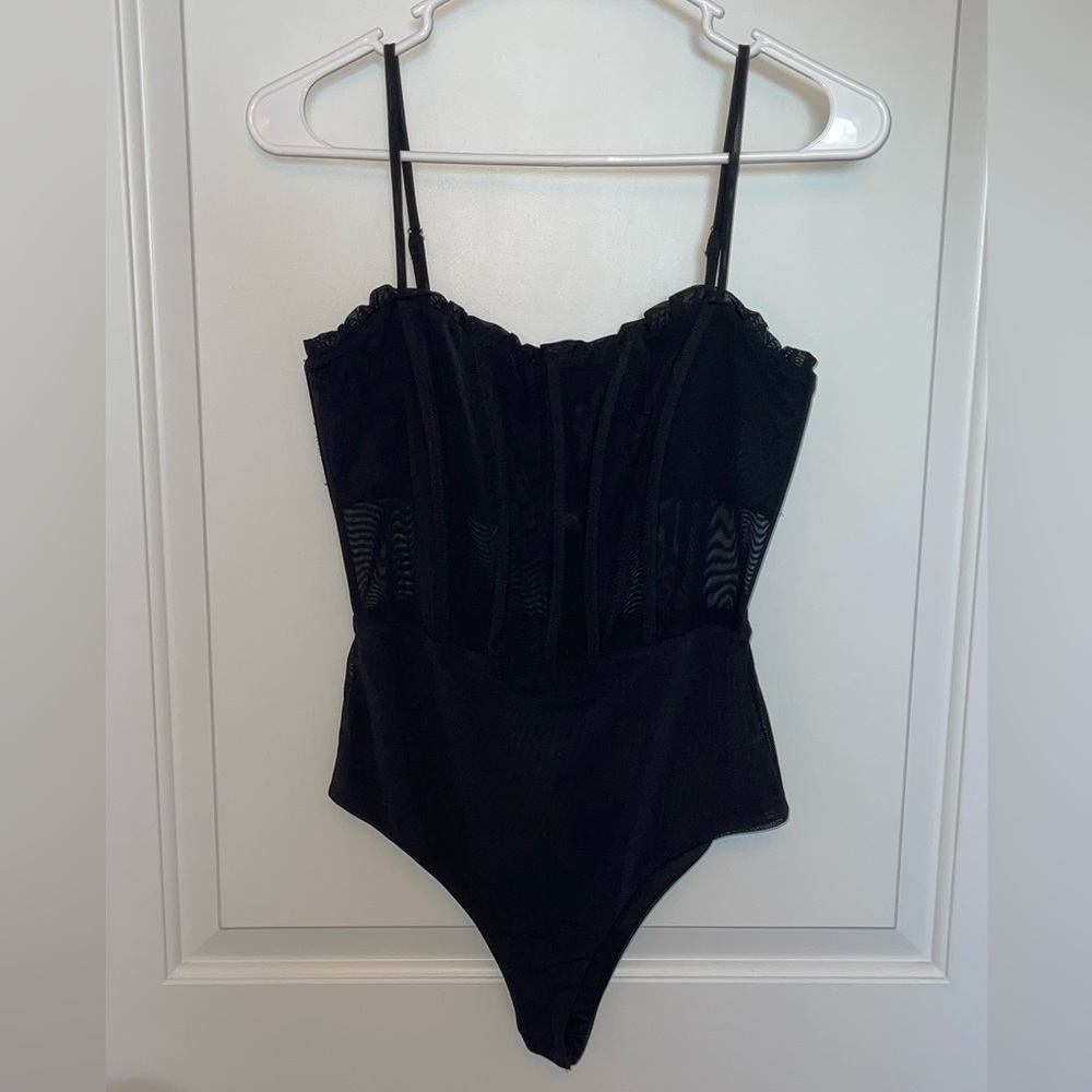 princess polly black corset bodysuit with mesh details